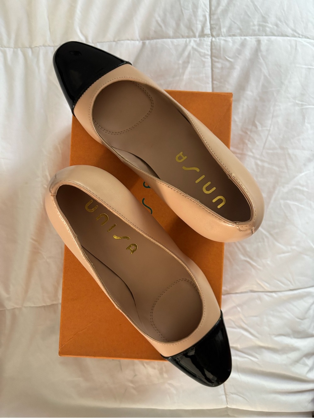 Unisa Nude and Black Cap-Toe Ballet Flats